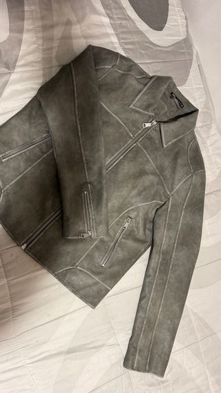 Chaqueta Zara Cuero Verde Oliva