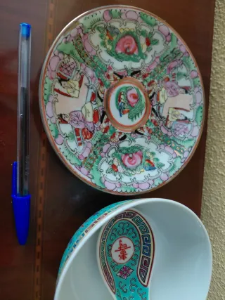 Tazón, plato y cuchara porcelana china