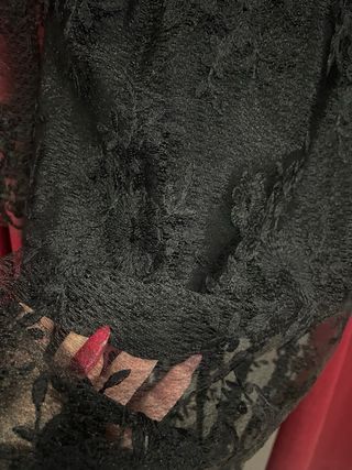 Vestito nero lungo pizzo trasparenze