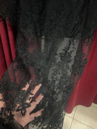 Vestito nero lungo pizzo trasparenze