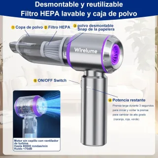 Aspirador y soplador de mano recargable a batería