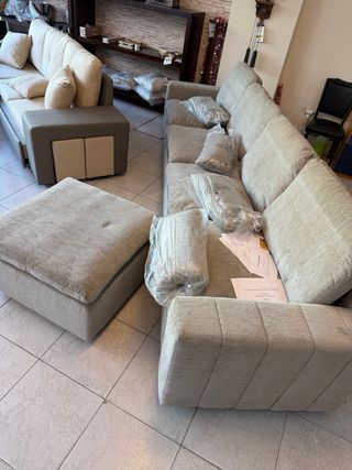 Chaise longue tela beige y gris