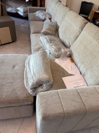 Chaise longue tela beige y gris