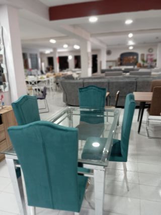 Mesa Comedor Cristal y Metal Plata