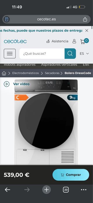 Secadora Cecotec 9kg Nueva
