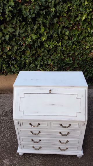 Buró escritorio antiguo decapé blanco