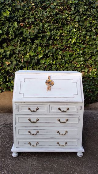 Buró escritorio antiguo decapé blanco