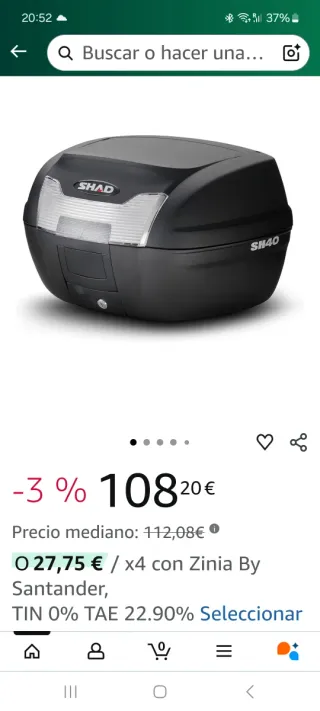 Baúl SH40 Negro para Moto Sin estrenar