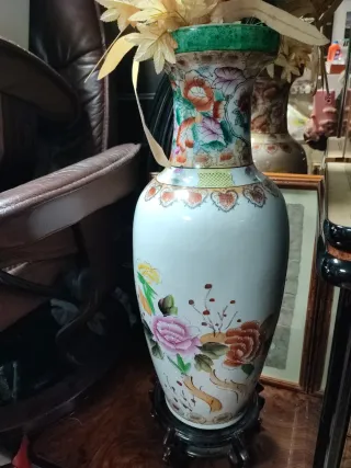 Jarrón porcelana chino multicolor peacocks