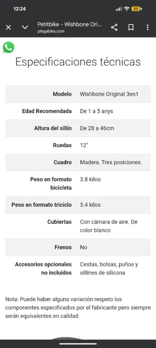 Bicicleta/Triciclo Wishbone 3 Posiciones