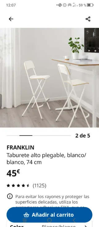 Taburete alto plegable FRANKLIN blanco