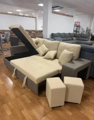 Sofá chaise longue beige y gris