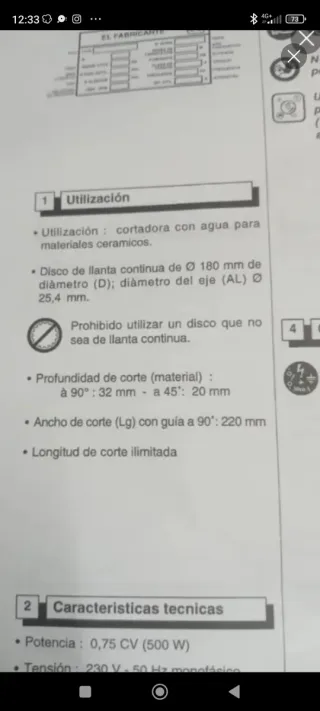 Sierra corte húmedo ceramica