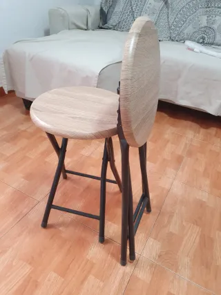 2 Banquetas Plegables Madera y Metal