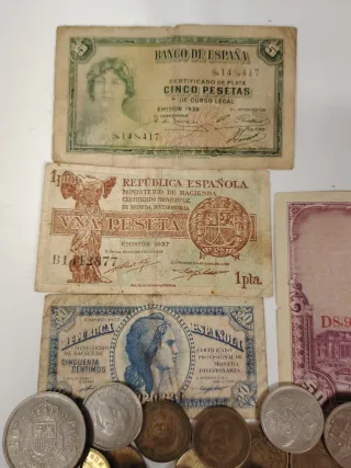 Lote monedas y billetes españoles