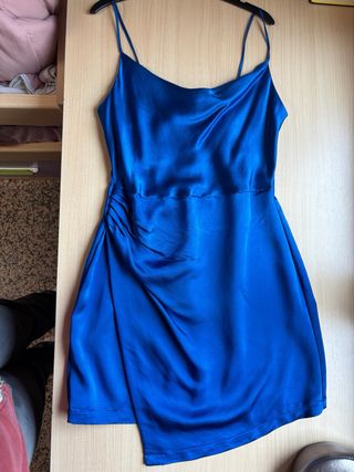 Vestido Zara Azul Eléctrico Drapeado Talla M