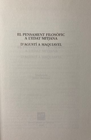 El pensament filosòfic a l'Edat Mitjana d'Agust...