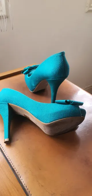 Zapatos tacón Events peep toe lazo tela fiesta