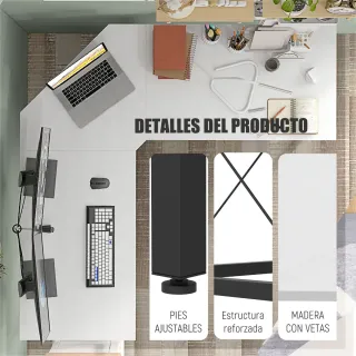 Escritorio Esquinero Moderno Blanco y Negro