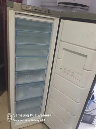 Congelador vertical plateado