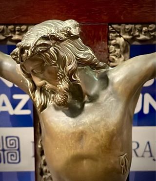 Gran Crucifijo Bronce y Madera antiguo.