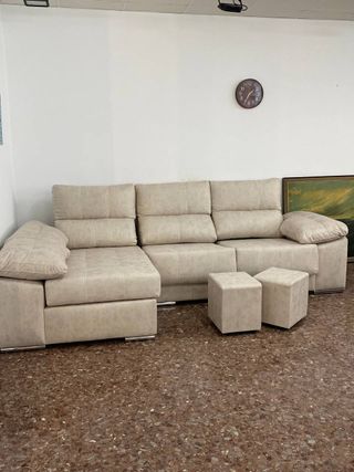 Sofá chaise longue beige con 2 puff - envío gratis