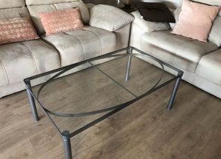 Mesa de centro cristal y metal gris