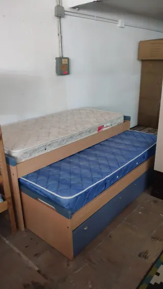 Cama Nido Madera y Tela Azul