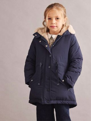 Abrigo niña azul marino con capucha