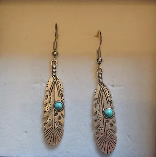 Pendientes Pluma Turquesa Plateado