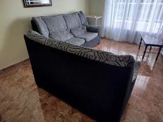 Sofá 3 y 2 plazas tela gris y negro