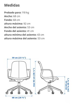Silla Escritorio IKEA LÅNGFJÄLL Gris/Blanco