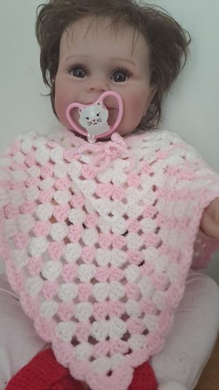 Poncho uncinetto bimba rosa e bianco