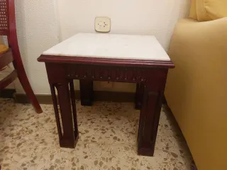 Conjunto mesas mármol y madera