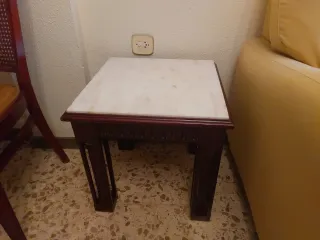 Conjunto mesas mármol y madera