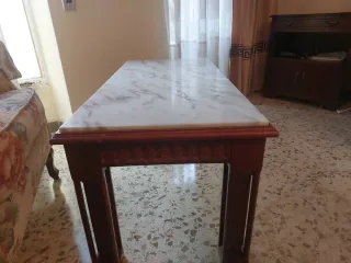 Conjunto mesas mármol y madera