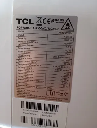 Aire Acondicionado Portátil TCL Blanco