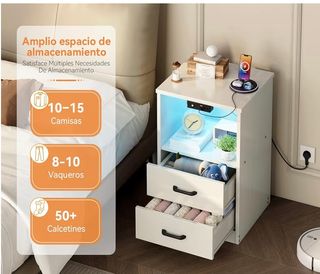 Mesita de Noche Coleshome Blanca/Beige