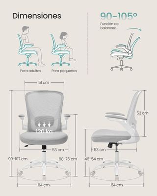 Silla Oficina Ergonómica Giratoria Gris Paloma SONGMICS OBN037G02