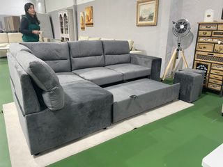 Sofá cama rinconera gris + 2 puffs - LIQUIDAMOS!