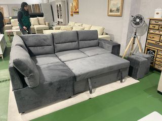 Sofá cama rinconera gris + 2 puffs - LIQUIDAMOS!