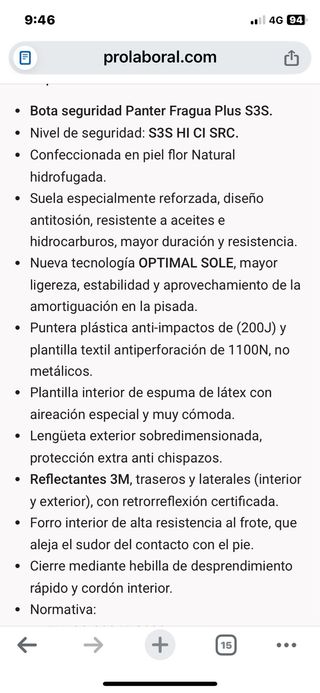 Zapato de Seguridad Panter Talla 44