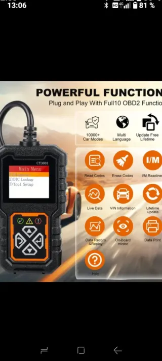 Escáner diagnóstico para coche OBD2 CY3001 2025