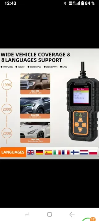 Escáner diagnóstico para coche OBD2 CY3001 2025