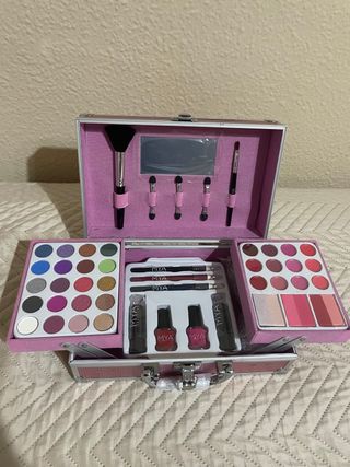 Estuche de Maquillaje Mya Rosa y Plateado