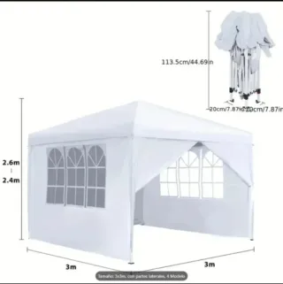 Carpa Plegable 3x3m Blanca con Laterales