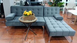 Sofá Chaise Longue Gris Terciopelo