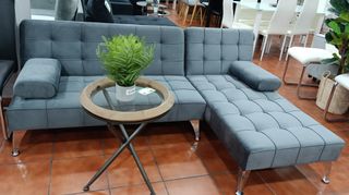 Sofá Chaise Longue Gris Terciopelo