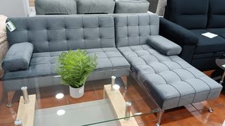 Sofá Chaise Longue Gris Terciopelo