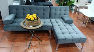 Sofá Chaise Longue Gris Terciopelo